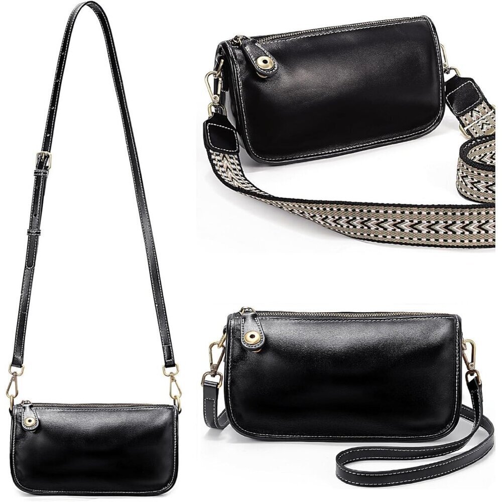 Leather Crossbody Bag Women Retro Style Small Zipper Anti-theft Shoulder